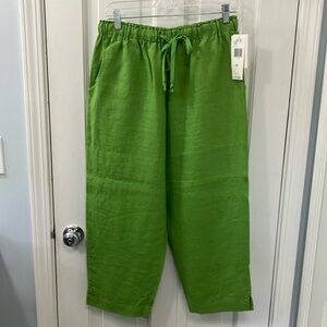 Jones New York Sport Green Cropped Linen pants size 12 drawstring elastic waist